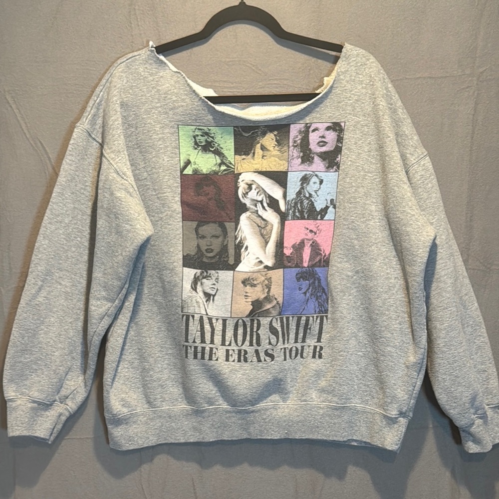 Taylor Swift Eras Tour Gray Graphic Sweatshirt with cut Neck - Picture 1 of 4